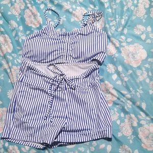 Striped Bikini Set Drawstring Wireless Bra Top & Boxy Shorts 2 Piece Swimsuit